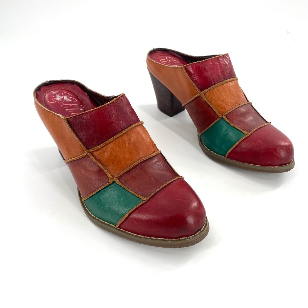 Elite by Corkys‎ Patches Multi Color Leather Patchwork Mules Sz 6